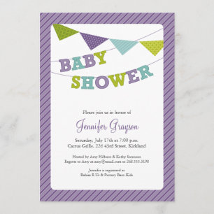 Baby Bunting Baby shower Invitation in Paars Kaart