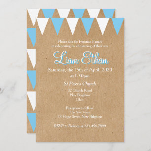 Baby Bunting Baptême Bleu Christening Invitation