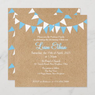 Baby Bunting Baptême Bleu Christening Invitation