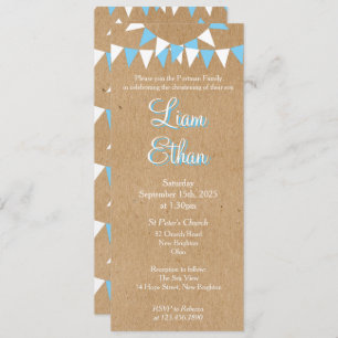 Baby Bunting Baptême Bleu Christening Invitation
