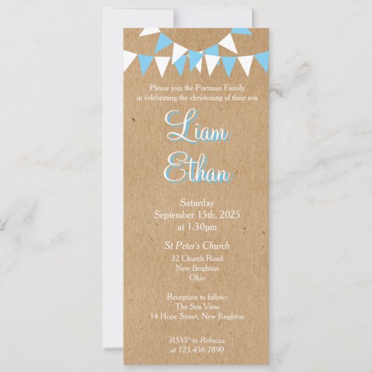 Baby Bunting Baptême Bleu Christening Invitation (Devant)