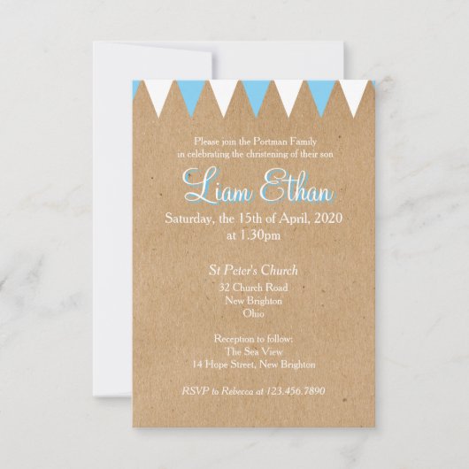 Baby Bunting Baptême Bleu Christening Invitation (Devant)