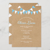 Baby Bunting Blauwe Doop Uitnodiging Rustiek (Voorkant / Achterkant)