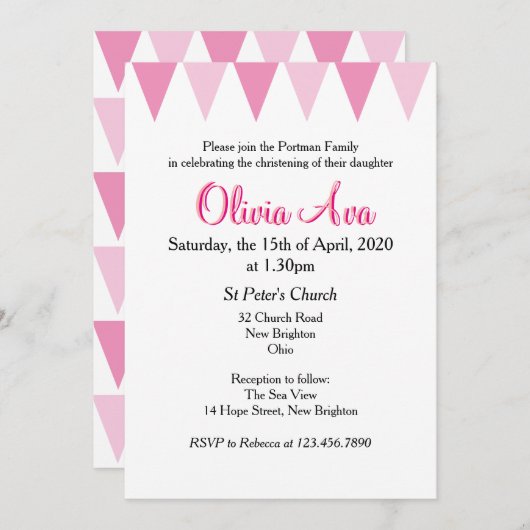 Baby Bunting Pink Baptême Christening Invitation (Devant / Derrière)