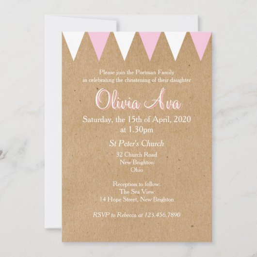 Baby Bunting Pink Baptême Christening Invitation (Devant)