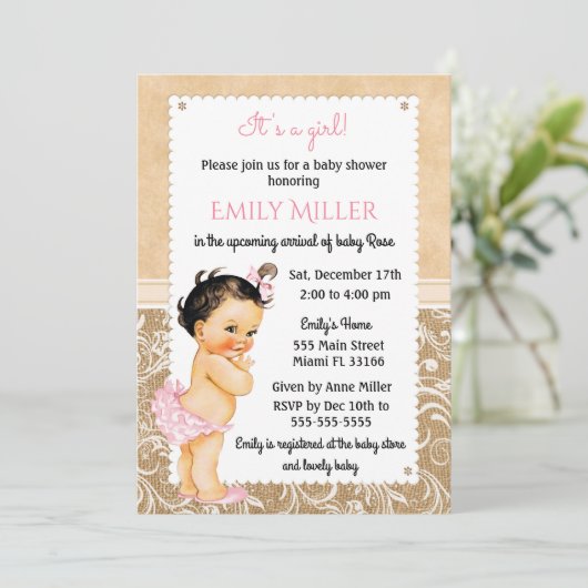 Baby Burlap Baby shower Uitnodiging (Staand voorkant)