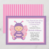 Baby Butterfly Birthday Party Invitation Kaart (Voorkant / Achterkant)