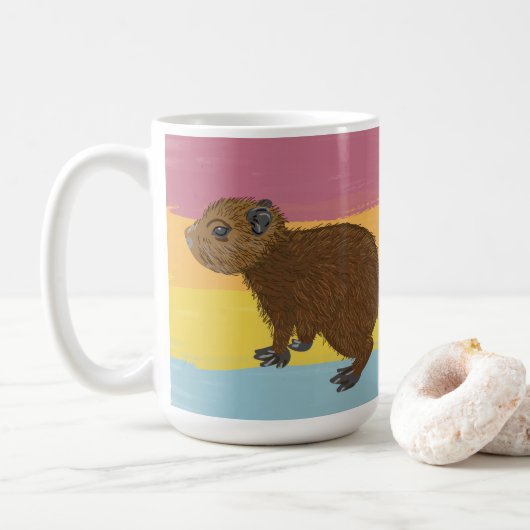 Baby Capybara Cute Illustration Colorful Striped Koffiemok (Met donut)