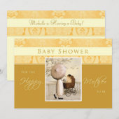 Baby Carriage Baby shower Invite - Golden Kaart (Voorkant / Achterkant)