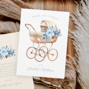  Baby Carriage Blue Boys Baby shower Bedankkaart