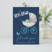 Baby Carriage Boy Baby shower Bedankt (Staand voorkant)