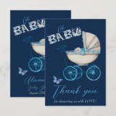 Baby Carriage Boy Baby shower Bedankt (Voorkant / Achterkant)