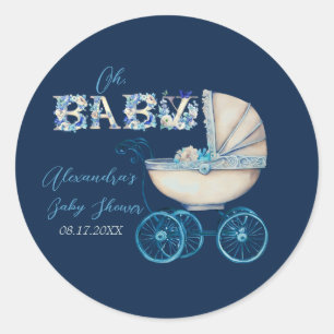 Baby Carriage Boy Baby shower Ronde Sticker