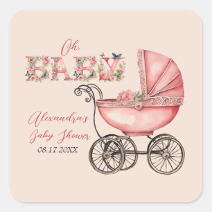 Baby Carriage Girl Baby shower Vierkante Sticker