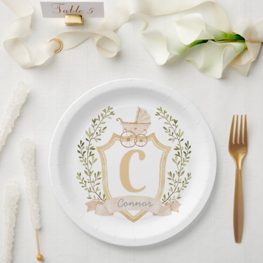 Baby Carriage Monogram "C" | Neutraal Papieren Bordje (Huwelijk)