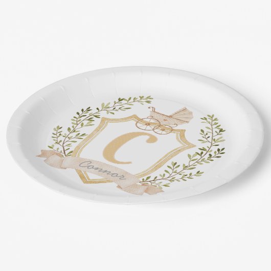 Baby Carriage Monogram "C" | Neutraal Papieren Bordje (Gekanteld)