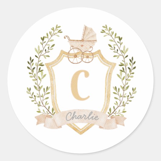 Baby Carriage Monogram C | Neutrale Sticker (Voorkant)