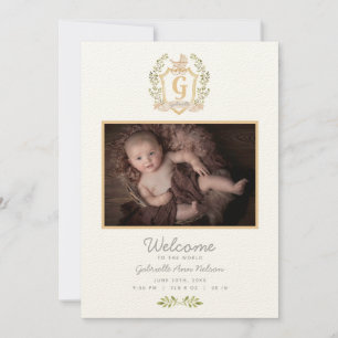 Baby Carriage Monogram G Neutrale geboorte Aankondiging
