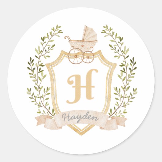 Baby Carriage Monogram H | Neutraal Ronde Sticker (Voorkant)