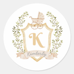 Baby Carriage Monogram K Neutraal Ronde Sticker