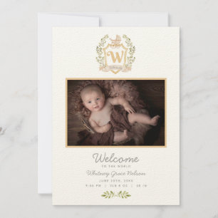 Baby Carriage Monogram W Neutrale geboorte Aankondiging
