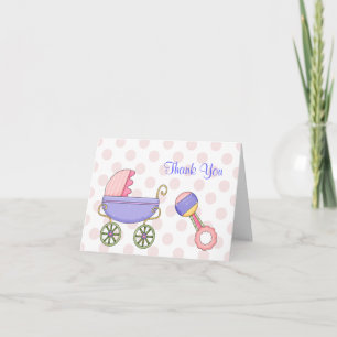 Baby Carriage & Rattle Baby Girl Dank je wel Bedankkaart