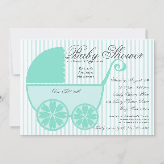 Baby Carriage Shower Turquoise en grijs Kaart (Voorkant)