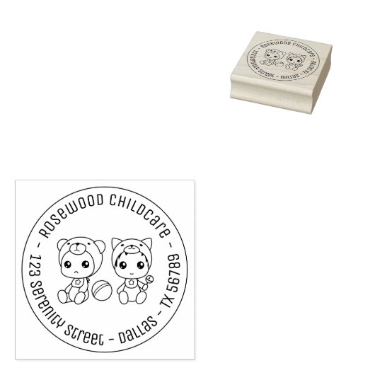 Baby Cat Beer Daycare Chilcare Round Address 2 Rubberstempel (Gestempeld)