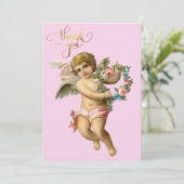  Baby Cherub met bloemen Bedankkaart (Staand voorkant)