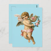 Baby Cherub met bloemen Briefkaart (Voorkant / Achterkant)