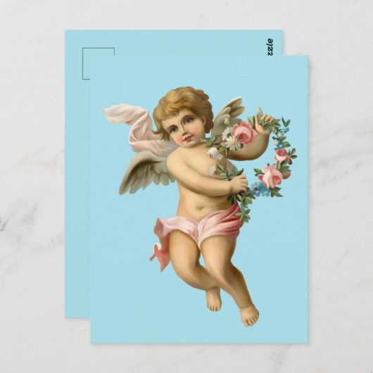 Baby Cherub met bloemen Briefkaart (Voorkant / Achterkant)