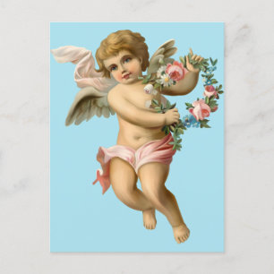 Baby Cherub met bloemen Briefkaart