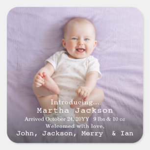 Baby Chic Sweet Modern schattig meisje Geboortefot Vierkante Sticker