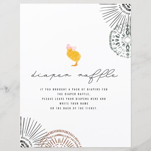 Baby Chick Pink Bow Baby shower Diaper Raffle (Voorkant)