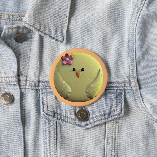 Baby chick schatgeel en roze ronde button 7,6 cm (In situ)