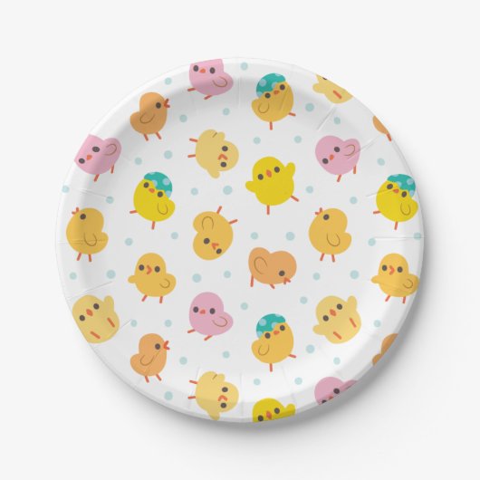 Baby Chicks Polka Dots Pattern Papieren Bordje (Voorkant)