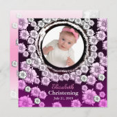 Baby Christening Uitnodiging Roze Bloem (Voorkant / Achterkant)