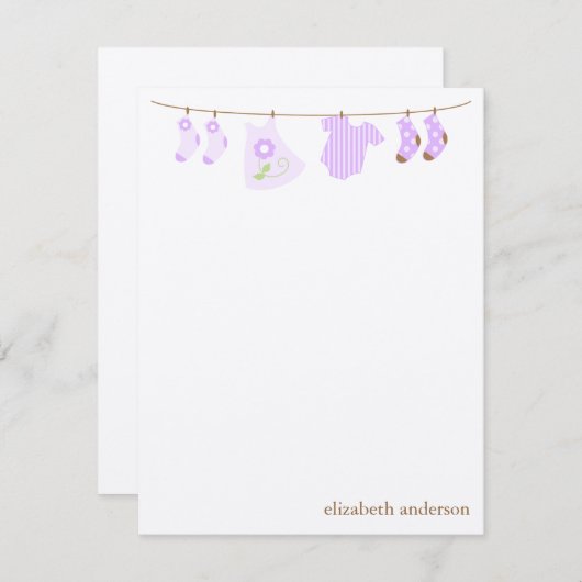 Baby Clotheline Aangepaste vlakte Dank u Notitiekaartje (Voorkant / Achterkant)