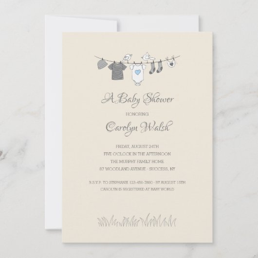 Baby Clothesline Boy Baby shower Invitation (Devant)