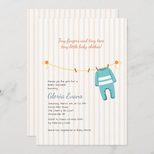 Baby Clothesline Douche Invitation (Devant / Derrière)