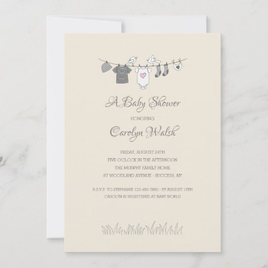 Baby Clothesline Girl Baby shower Invitation (Devant)