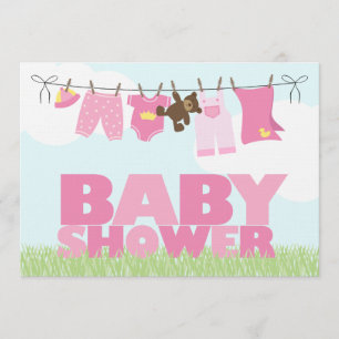 Baby Clothesline Girls Baby shower Kaart