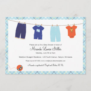 Baby Clothesline Invitation - Boy Kaart