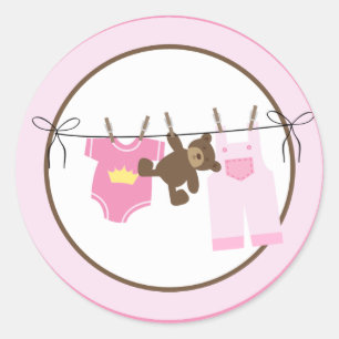 Baby Clothesline (roze) Envelop afdichtingen Ronde Sticker