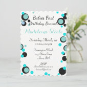 BABY & CO Blauwgroen Blauw & Zwart Polka Dot Party Kaart (Staand voorkant)