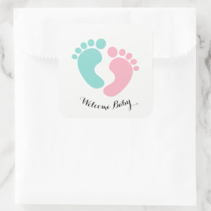 BABY & CO Tiny Footprint Baby onthullen Shower Par Vierkante Sticker