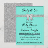 Baby & Co Turquoise & Silver Glitter Baby shower Kaart (Voorkant / Achterkant)