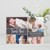 Baby collage foto's Dank je geboorte statistieken Bedankkaart (Staand voorkant)