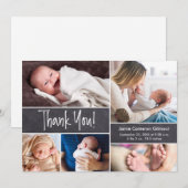 Baby collage foto's Dank je geboorte statistieken Bedankkaart (Voorkant / Achterkant)