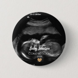 Baby Coming Soon Ultrasound Gold heart  Ronde Button 5,7 Cm